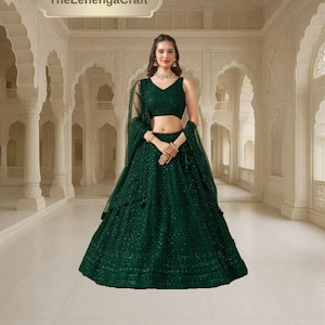 Green Lehenga Choli: Indian Wedding Wear, Sequins Embroidery