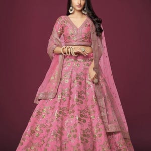 różowa lehenga choli dla kobiet indyjski projektant odzież ślubna odzież zaręczynowa odzież na przyjęcie odzież funkcyjna chaniya choli dla dziewczyny indyjski strój