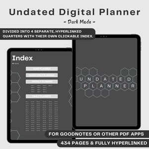 Undated Planner, Dark Mode, Daily, Weekly, Yearly Planning for GoodNotes