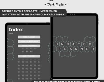 Agenda non daté, Mode sombre, Planning quotidien, hebdomadaire, annuel pour GoodNotes