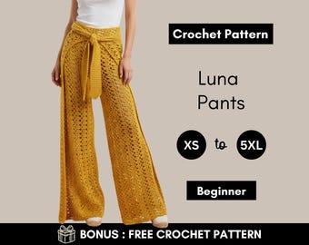 Virkmönster för byxor | Omlottbyxor med knytband | Boho, vida meshbyxor | Strandbyxor | XS–5XL