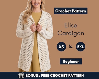 Cardigan Crochet Pattern | Long Openwork Top | Easy Layering Crochet Sweater XS–5XL