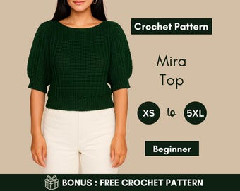 Virkmönster för puffärmad topp | Ribbad, åtsittande blus | Nybörjarvänlig virkad tröja