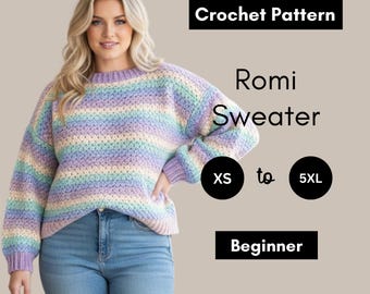 Romi-trui gehaakt patroon, getextureerde trui, inclusief maat (XS-5XL) (pdf-patroon)