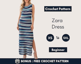 Mönster för virkad klänning | Ärmlös maxiklänning för sommaren | Kläder i brokigt garn | XS–5XL