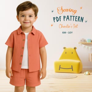 Kids Shirt and Shorts Sewing Pattern – Button-Up Top and Elastic Shorts Pattern, Toddler Summer Outfit Pattern, Kids Clothing Set Pattern