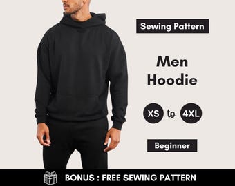 Men's Hoodie Sewing Pattern: Beginner Pullover Sweatshirt (XS–4XL) (PDF Pattern)