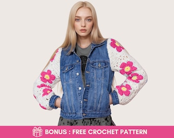 Mönster för virkad ärm till jeansjacka: Återvunnet blommönster (PDF-mönster)