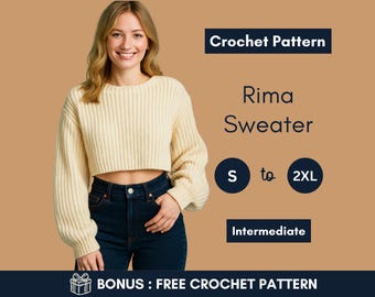 Mönster för virkad ribbad tröja med kort passform | Storlekar S-2XL (PDF-mönster)