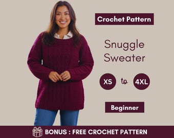 Sweater  Crochet Pattern | Cable Texture Pullover | Cozy Ribbed Hem Jumper | Beginner Friendly