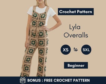 Jumpsuit-virkmönster | Mormors fyrkantiga overaller | Virkad outfit för festivaler
