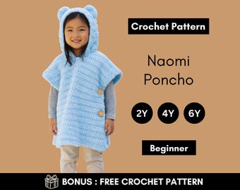 Virkmönster för barnponcho | Poncho med huva för barn | Nybörjarvänlig enkel och mysig virkning