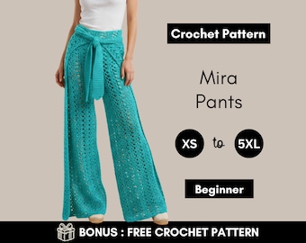 Mönster för virkade bohemiska byxor | Omlottknytbyxor med vida ben | Strandbyxor i mesh med överdrag