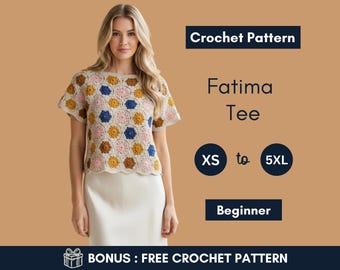 Modello per maglietta all'uncinetto / Top con motivo floreale / Camicia esagonale in pizzo / Abbigliamento arioso fatto a mano / XS–5XL