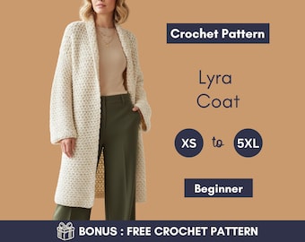 Virkmönster | Lång, överdimensionerad kofta | Virkad jacka i grovt garn | Nybörjarvänlig | Storlekar XS–5XL