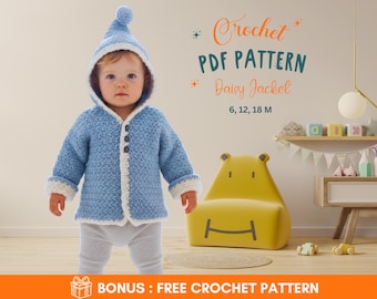 Patrón de crochet para chaqueta de bebé / Abrigo con capucha para niños / Abrigo de crochet acogedor para bebés de 6 a 18 meses