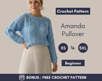 Lace Pullover Crochet Pattern | Motif Crochet Sweater | Airy Openwork Top | Sizes XS–5XL