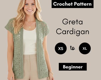 Greta kofta virkmönster, texturerad ärmlös väst (PDF-nedladdning)