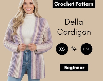 Della Cardigan Virkmönster, Texturerad V-ringning, Avslappnad Passform (PDF-nedladdning)