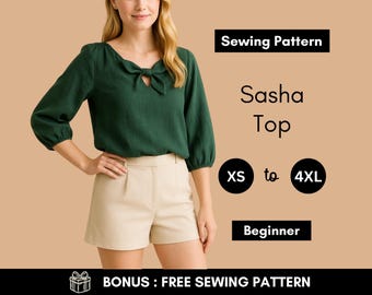 Tie Front Blouse Sewing Pattern | Beginner Friendly XS-4XL (PDF Pattern)