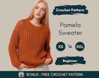 Mönster för virkad mysig tröja: Damtröja, nybörjarvänlig (XS-5XL) (PDF-mönster)