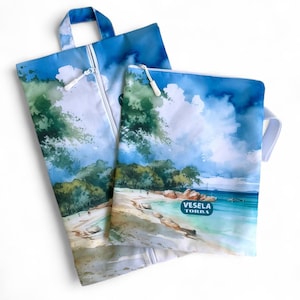 Waterproof Wet Bag Set: Coastal Print Swim & Travel Bags