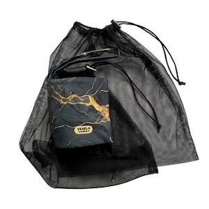 Set of 5 Reusable Mesh Produce Bags with Drawstring + Compact Organizer | Eco Shopping Bags | Zero Waste Grocery Bags