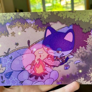 Druckvolle 13 x 18 Postkarte | Animal Crossing | Lagerfeuer | Fanart | Niedliche Anime Drucke