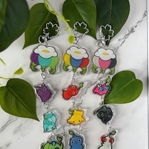 Pikmin Linked Keychain | Front Side Epoxy | Sakura Clasp | 2 inch/1.5inch