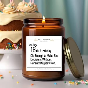 Milestone 18th Birthday Gift, Custom 18 Years Candle, No Parental Supervision Gift, Turning 18 Birthday Ideas, Gift for Her, Gift for Him