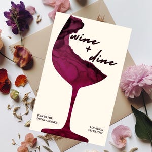 Wine Night Dinner Party Einladung zum Digitalen Download | Wine Down MITwoll | Board Party bearbeitbare Canva Vorlage