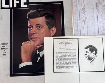 Revista Life, edición conmemorativa de John F. Kennedy, 29 de noviembre de 1963, con tarjeta de oración.