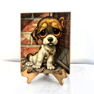 Vintage Gia Wende Big Eyes Gig Pity Puppy Dog Art on Board