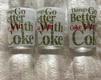 Vasos de vidrio vintage de Coca-Cola, juego de 3 - Logotipos y frases de Coca-Cola