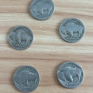 Set of Six (6) Vintage Indian Head Buffalo Nickels Five (5) Dateless and One (1) 1937