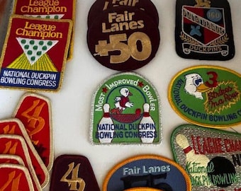 Juego de parches vintage para bolos Duckpin – Años 70-80, National Congress & Fair Lanes