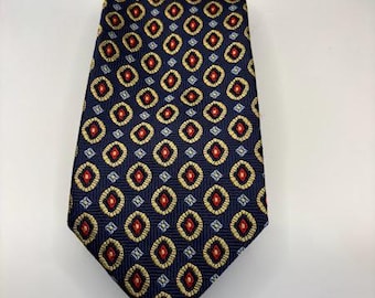 Corbata de seda importada Joseph A. Bank azul marino dorado rojo texturizado