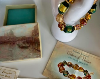 Pulsera de cuentas de vidrio artístico "Colores de Venecia" de Thomas Kinkade. Caja original y certificado de autenticidad.