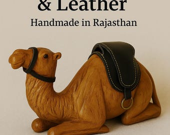 Desert Pilgrim: Mid-Century Rajasthani artisan carved wood and Leather-Clad Camel Sculpture (35cm)