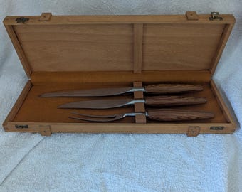 Mid-Century Modern Carving Set: Mode Danish Teak & Sheffield Steel in Original Box