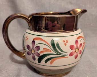 1949 Wade Heath Floral Pitcher – Copper Lustre & Crackle Glaze – English Pottery