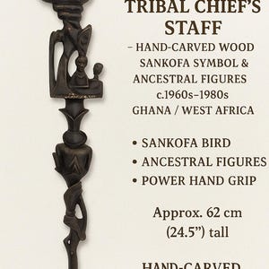Vintage African Tribal Chief’s Staff–Hand-Carved Wood–Sankofa Symbol & Ancestry