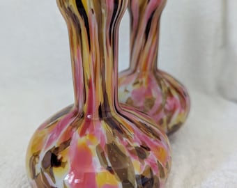 Mid-Century Czech Art Glass Vases: Carnelian Smoke Molten Studio Pair