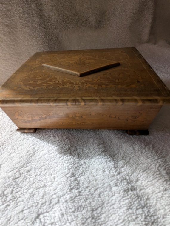 Vintage wooden Musical Music jewellery Box inlaid… - image 3