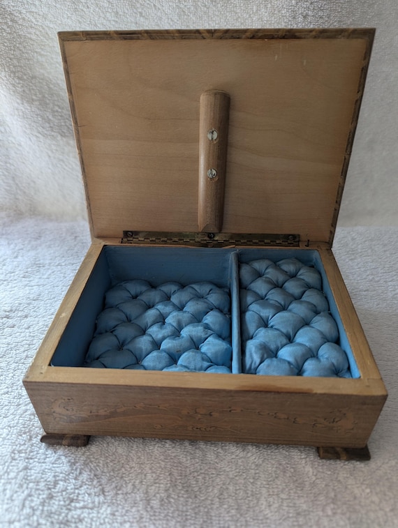 Vintage wooden Musical Music jewellery Box inlaid… - image 10