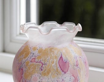 Hand-Blown Marbled Art Glass Bud Vase • Pink Purple Blue Reactive Frit