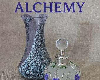 Speckled Studio Glass Vase & Perfume Bottle Set: Violet Silver Vanity Decor, Caithness Style