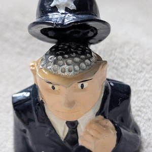 Vintage Hinged British Policeman Thimble, Hand-Painted Metal Bobby Figure (Collectible Sewing Gift)