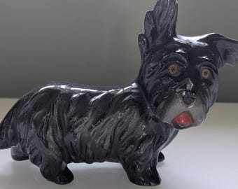 Hand‑Painted Ceramic Dog Ornament • Kitsch 1950s–70s Japan Export