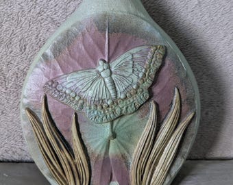 Large Vintage Bernard Rooke Butterfly Stoneware Table Lamp Base Signed BR C1960s -70s